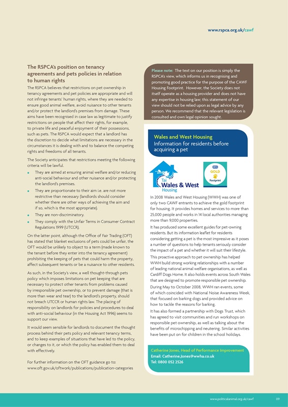 RSPCA CAWF Housing brochure 2014 - Issue 1