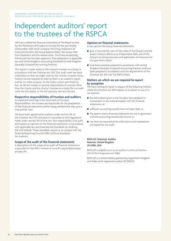 RSPCA Trustees' Report and Accounts 2014 Issue 1