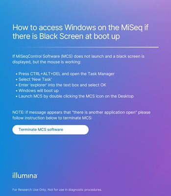 How to access Windows on the MiSeq if there is Black Screen at boot up