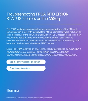 Troubleshooting FPGA RFID ERROR STATUS 2 errors on the MiSeq