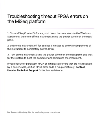 Troubleshooting timeout FPGA errors on the MiSeq platform