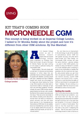 Diabetes kit, microneedle CGM, Imperial College London Diabetes Research, Dr Monika Reddy