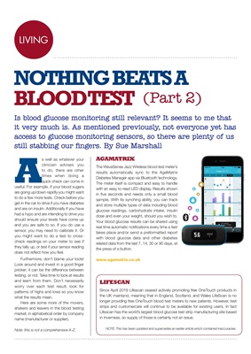 Desang diabetes magazine, diabetes stories, nothing beats a blood test, Agamatrix Wavesense Jazz