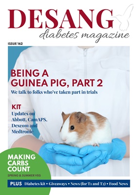 Desang diabetes magazine, Making Carbs Count, Diabetes KIT, non-invasive glucose testing, Glooko
