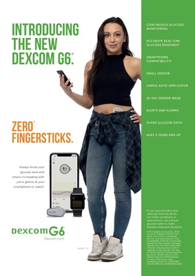 Dexcom CGM G6, continuous glucose monitoring