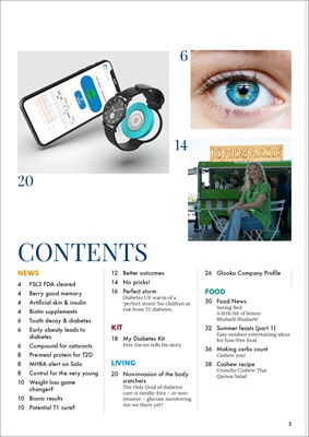 Desang diabetes magazine, Making Carbs Count, Diabetes KIT, non-invasive glucose testing, Glooko