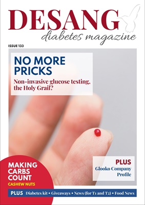 Desang diabetes magazine, Making Carbs Count, non-invasive glucose testing, Glooko