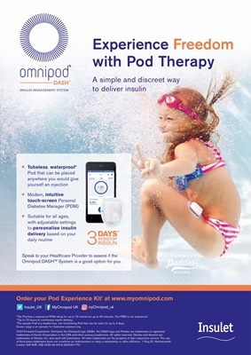 Omnipod Insulet insulin pump with insulin pods, podders