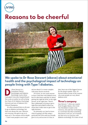 Desang Diabetes Magazine, Dr Rose Stewart diabetes psychologist, wearing type 1 diabetes technology