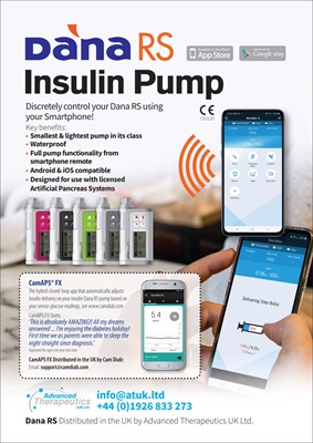 insulin pump, Dana RS system, artificial pancreas, Advanced Therapeutics UK, CamAPS FX, Dexcom G6