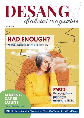 Desang diabetes magazine, Making Carbs Count, Diabetes KIT, non-invasive glucose testing, Glooko