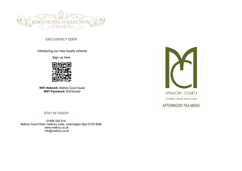 Mallory Court Hotel afternoon tea menu