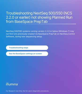 Troubleshooting NextSeq 500/550 (NCS 2.2.0 or earlier) not showing Planned Run from BaseSpace PrepTa