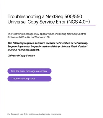 Troubleshooting a NextSeq 500/550 Universal Copy Service Error (NCS 4.0+)