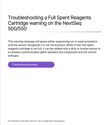Troubleshooting a Full Spent Reagents Cartridge warning on the NextSeq 500/550