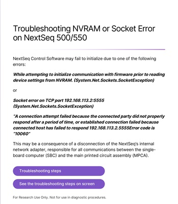 Troubleshooting NVRAM or Socket Error on NextSeq 500/550