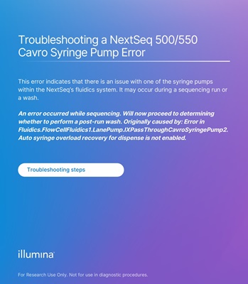 Troubleshooting a NextSeq 500/550 Cavro Syringe Pump Error