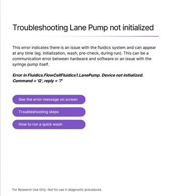 Troubleshooting Lane Pump not initialized