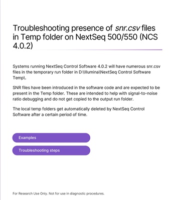 Troubleshooting presence of snr.csv files in Temp folder on NextSeq 500/550 (NCS 4.0.2)