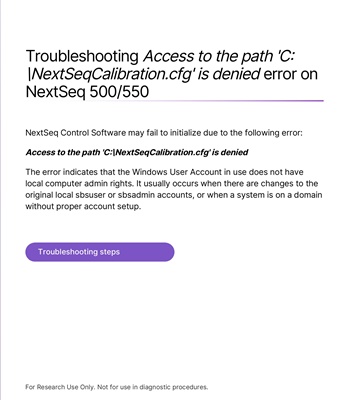 Troubleshooting Access to the path 'C:\NextSeqCalibration.cfg' is denied error on NextSeq 500/550