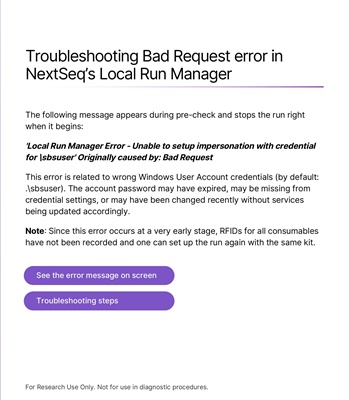 Troubleshooting Bad Request error in NextSeq’s Local Run Manager