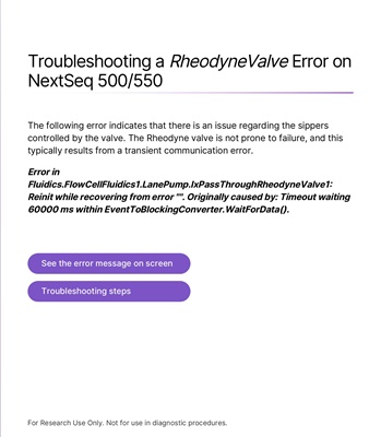 Troubleshooting a RheodyneValve Error on NextSeq 500/550