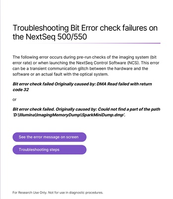 Troubleshooting Bit Error check failures on the NextSeq 500/550