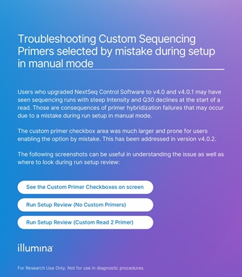 Troubleshooting Custom Sequencing Primers selected by mistake during setup in manual mode