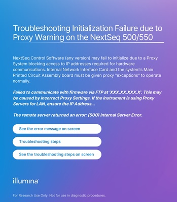 Troubleshooting Initialization Failure due to Proxy Warning on the NextSeq 500/550