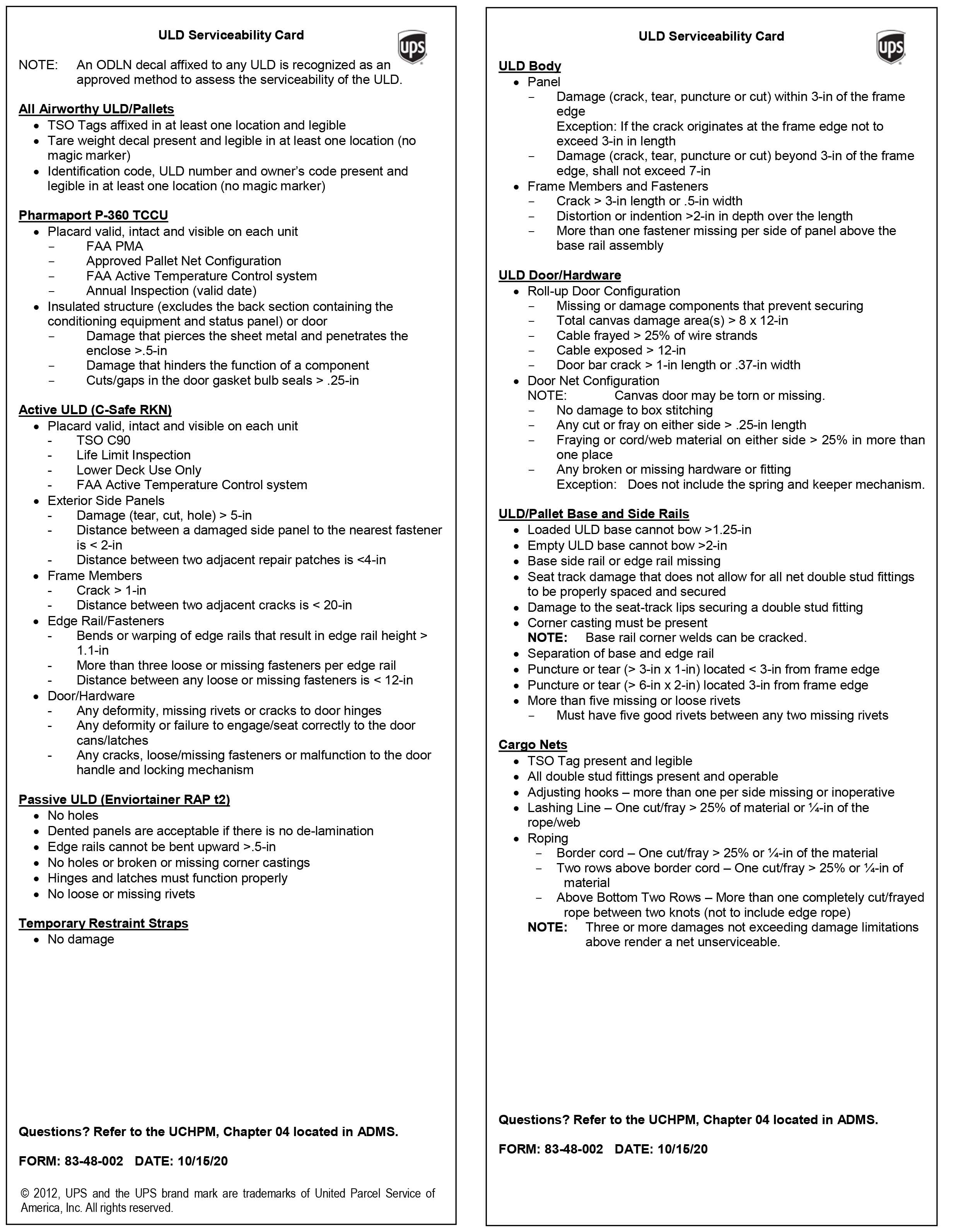 U.L.D. Serviceability Card